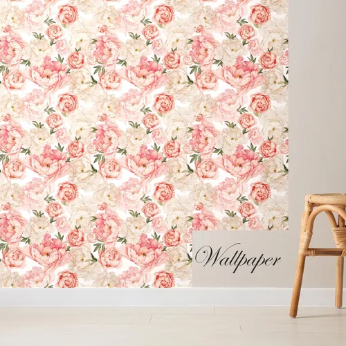 Miniatura 6 de Blooming Wall PS040 - Papel pintado autoadhesivo autoadhesivo de peonía fresca y rosa extraíble para despegar y pegar