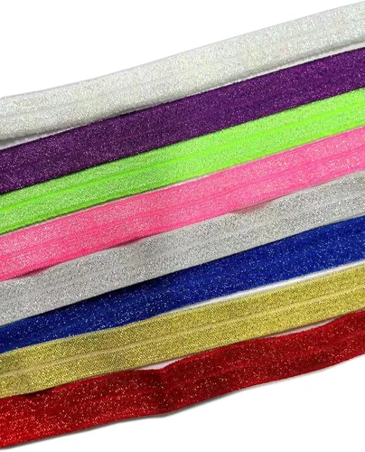 YYCRAFT 24 yardas con purpurina plegable elástico plegable FOE elástico FOE 5/8 pulgadas para cintas para el cabello, 8 colores