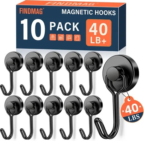 Miniatura 36 de FINDMAG Ganchos magnéticos giratorios de 60 libras, paquete de 4 ganchos magnéticos de neodimio resistentes, ganchos magnéticos fuertes para colgar
