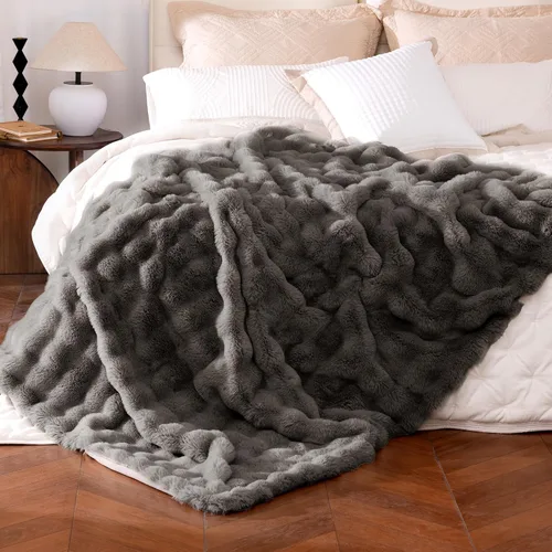 Miniatura 22 de Manta de piel sintética ultrasuave y acogedora, manta mullida de felpa gruesa de burbujas, manta mullida de lujo de gran tamaño para sofá, cama