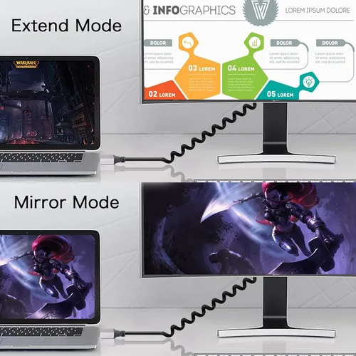 Miniatura 5 de 90 grados de ángulo descendente UHD 4K HDTV macho a HDTV macho 18Gbps 2.0 extensor cable en espiral soporta 4K @60Hz, 1080p, ARC, 3D