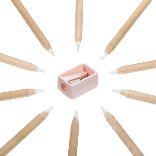 Miniatura 3 de Tenare Juego de 10 lápices de tiza blanca con sacapuntas y recipiente para dibujar, dibujar, mezclar, principiantes y artistas