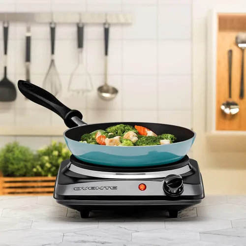 Miniatura 7 de OVENTE Electric Countertop Single Burner,1000W Cooktop with 7.25 Inch Cast Iron Hot Plate,5 Level Temperature Control,Compact Cooking Stove &Easy to