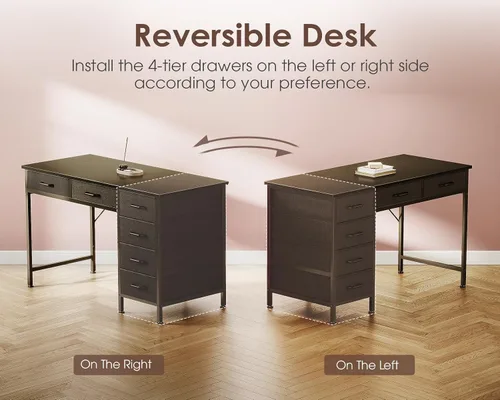 Miniatura 7 de Casaottima Escritorio pequeño para computadora de 40 pulgadas con 6 cajones, escritorio de almacenamiento reversible para oficina en casa, mesa