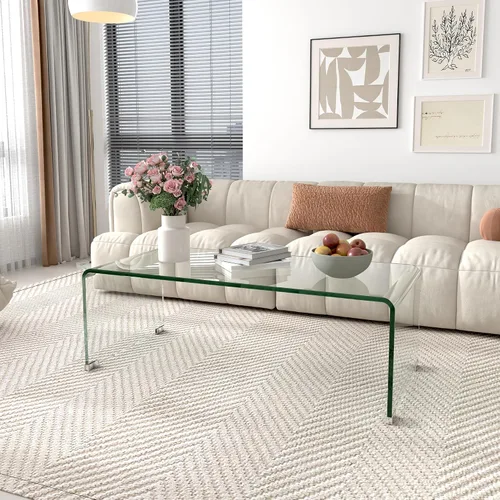 Miniatura 3 de IANIYA Mesa de centro de vidrio templado para decoración moderna de sala de estar, fácil de limpiar con bordes redondeados seguros y diseño
