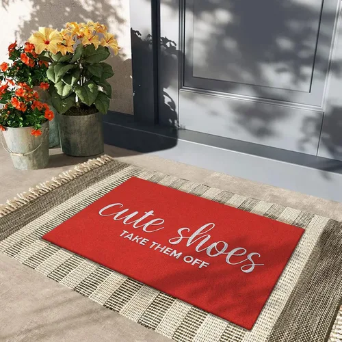Miniatura 6 de Tapete de bienvenida para puerta delantera al aire libre, tapete para entrada exterior de la casa, lindo tapete para quitar los zapatos en la Rojo