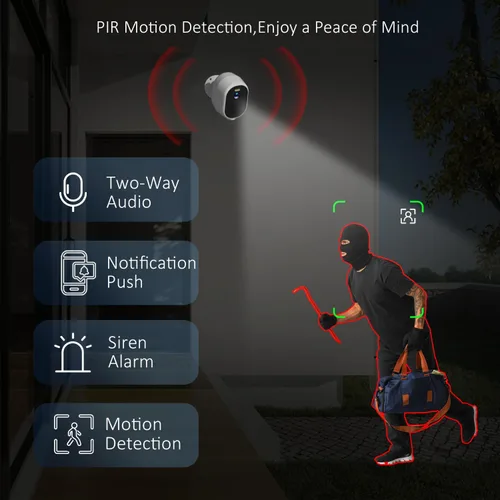 Miniatura 3 de Paquete de 4 cámaras de seguridad inalámbricas de 2.4G y 5G para exteriores, cámaras interiores con batería 2K para seguridad del hogar, sirena