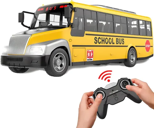 Liberty Imports Autobús escolar RC - Autobús de juguete con control remoto de 2.4Ghz y luces LED, vehículo electrónico recargable para niños