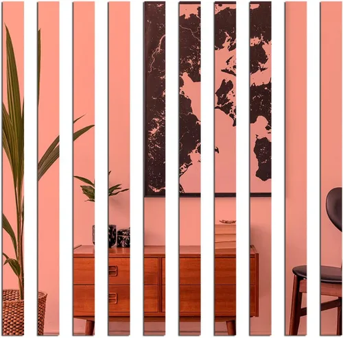10 tiras de azulejos de espejo acrílico, autoadhesivas, calcomanías de pared para sala de estar, fondo de TV, techo, decoración del hogar, oro rosa,