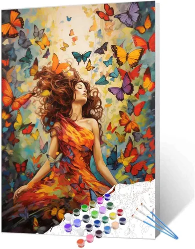 Miniatura 24 de TUMOVO Pintura por números para niñas con flores para adultos, principiantes, mujeres rodeadas de abejas, pintura acrílica por números, pintura