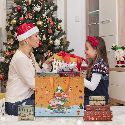 Miniatura 3 de AhfuLife 12 piezas bolsas de regalo de Navidad extra grandes, 15.7'' x 14.2'' x 5.9'', bolsas tipo tote de Navidad con asas, bolsa de compras B: 12