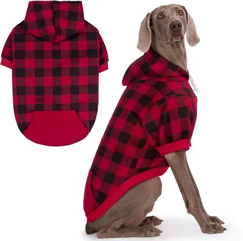 Miniatura 28 de EXPAWLORER Sudadera con capucha para perro a cuadros, estilo británico, suéter cálido para perro con agujero para correa, ropa de pitbull, ropa