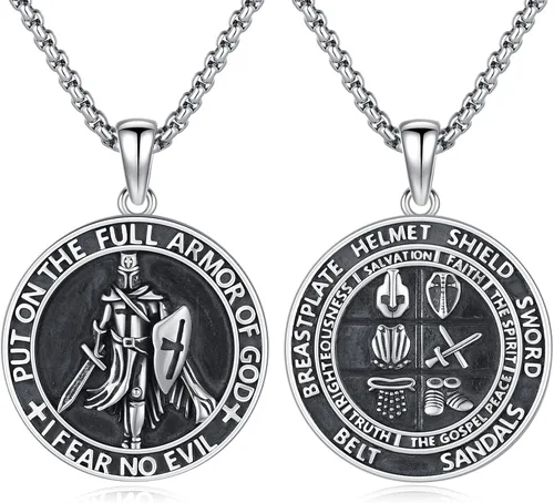 Miniatura 618 de Collar con colgante de plata de ley 925 con medalla de San Patrón, joyería religiosa para hombres y mujeres, con cadena de acero inoxidable 316L