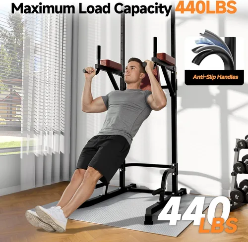 Miniatura 3 de Power Tower - Barra de dominadas para gimnasio en casa, estación de entrenamiento multifunción con altura ajustable, capacidad de 440 libras, base