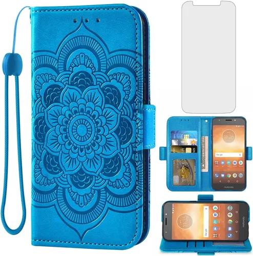 Asuwish Compatible con Moto E5 Play E 5 Cruise 5E Go - Funda tipo cartera y protector de pantalla de vidrio templado, funda con tapa para tarjetero,