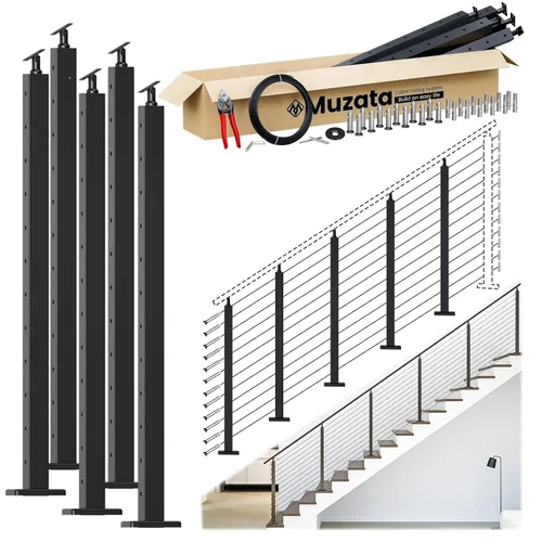 Miniatura 13 de Muzata Kit de barandilla de cable modular negro de 4 a 8 pies, kit de postes de 42 pulgadas, juego completo de sistema de barandilla de cable