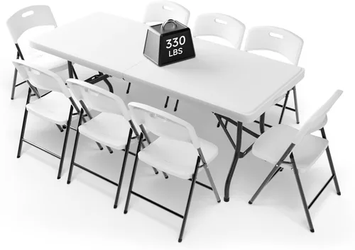 Miniatura 20 de Juego de mesa plegable de 6 pies con 4 sillas plegables, mesa resistente de 330 libras y sillas de 330 libras, paquete de muebles plegables Mesa
