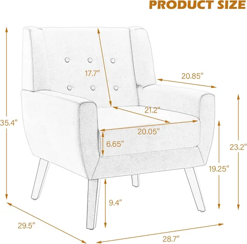 Miniatura 2 de Silla decorativa de piel sintética, sillón tapizado Morden para sala de estar, asiento de lectura lateral con botones copetudo para dormitorio