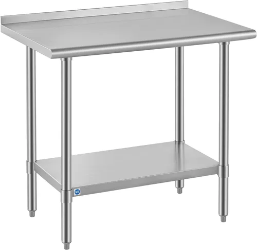 Miniatura 75 de Mesa de acero inoxidable para preparación y trabajo con protector contra salpicaduras, 24x72 pulgadas