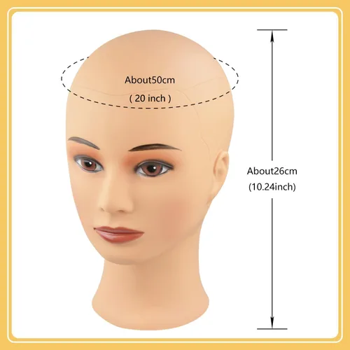 Miniatura 2 de Cabeza de maniquí calvo profesional de cosmetología para hacer pelucas, exhibir pelucas, anteojos con pasadores en T (marrón y rojo, 18.9 pulgadas)