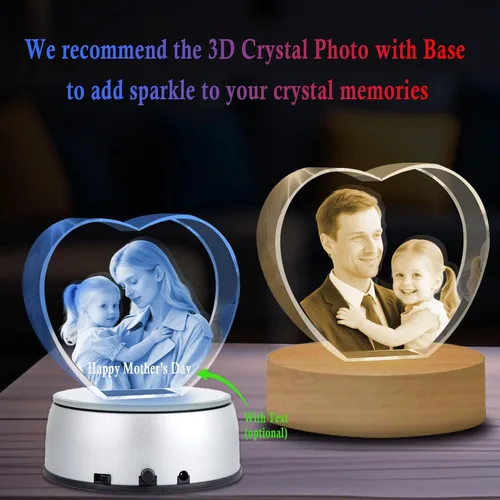 Miniatura 2 de Foto de cristal 3D personalizada, marco de fotos de vidrio grabado con láser, gran aniversario, cumpleaños, Navidad, Día del Padre, regalos Corazón
