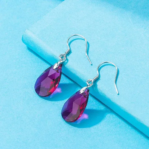 Miniatura 3 de Aretes colgantes de cristal austriaco con forma de lágrima para mujer, joyería hipoalergénica de plata de ley 925