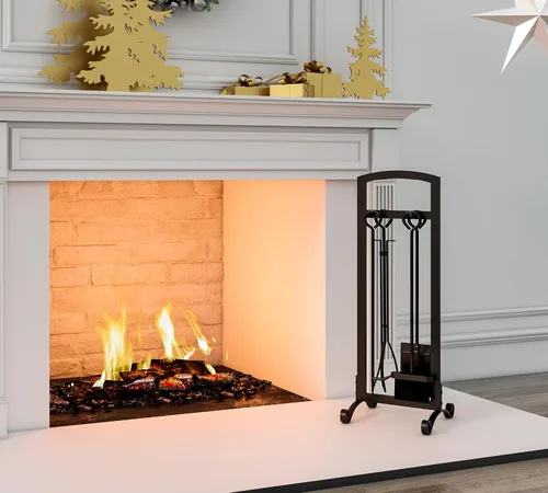 Miniatura 5 de Juego de herramientas para chimenea de 5 piezas, accesorios elegantes y simples para el hogar con póker, pinzas, pala, cepillo, negro