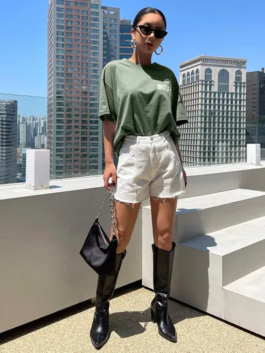 Miniatura 5 de MakeMeChic Camiseta casual de manga corta con estampado de letras y cuello redondo para mujer
