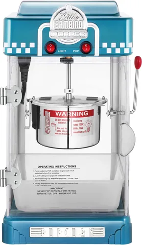 Miniatura 8 de Great Northern Popcorn Machine Little Bambino - Máquina de palomitas de maíz para mesa de cine de 2.5 onzas con hervidor de acero inoxidable (azul)