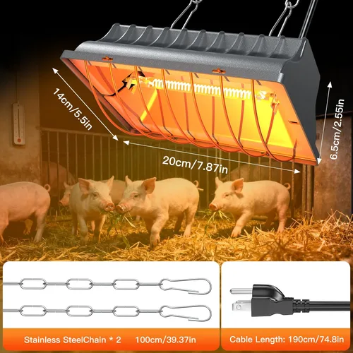 Miniatura 6 de Lámpara de calefacción para gallinero, calentador de criador de 300 W para pollitos de 6.23 pies, cable UL pasó temperatura y altura ajustables
