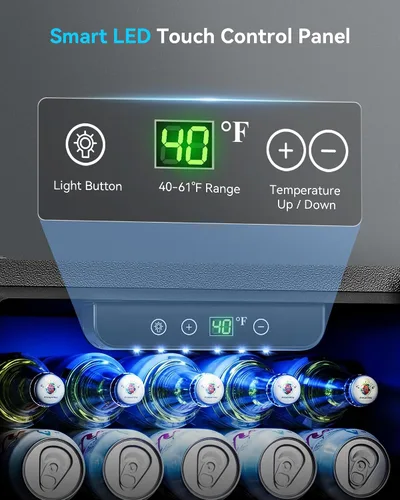 Miniatura 3 de Feelfunn Refrigerador de bebidas para 50 latas, mini refrigerador de 1.3 pies cúbicos con puerta de vidrio, nevera de vino, refrigerador pequeño