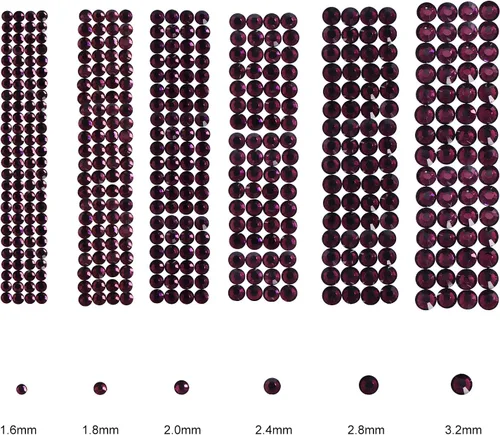 Miniatura 3 de 3456 piezas de cuentas de vidrio con respaldo plano, diamantes y gemas para arte de uñas, 6 tamaños ss4~ss12 Amatista