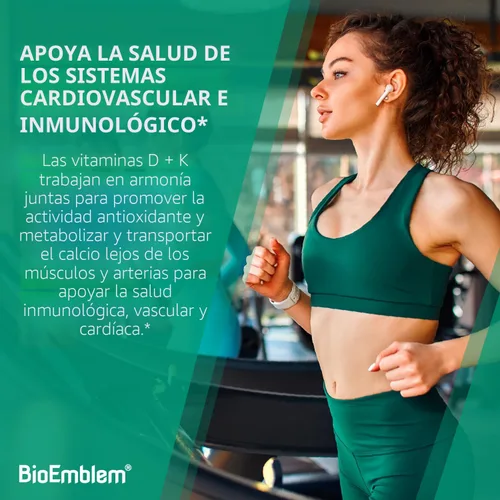 Miniatura 2 de BioEmblem Cápsulas de vitamina D3 K2 (5000IU y 200 mcg) – MK7 y MK4 patentadas para apoyo complejo 3 en 1 – Suplemento vegetariano de vitamina D K2