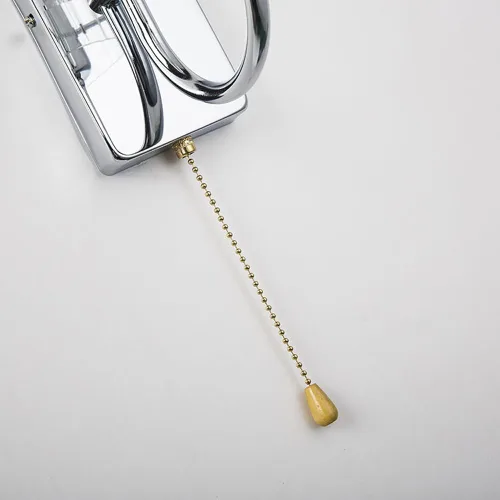 Miniatura 6 de Aplique de pared de vidrio transparente con interruptor de cadena de tracción, lámpara de tocador de baño cromada, cilíndrica, moderna, de mediados