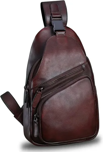 LRTO Bolso de cuero genuino para hombres y mujeres, estilo vintage, de cuero auténtico, bandolera de hombro, bolso cruzado en el pecho, Café, Único,