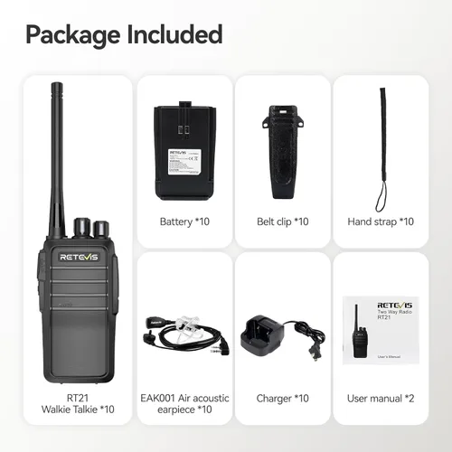 Miniatura 9 de Retevis Walkie Talkies RT21 para adultos, radios de 2 vías Walkie Talkies de largo alcance, radios portátiles FRS bidireccionales con auriculares