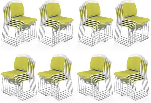 Miniatura 28 de VINGLI Juego de 4 sillas apilables de oficina con base de trineo de metal, asiento y respaldo ergonómicos acolchados de plástico, capacidad de 350