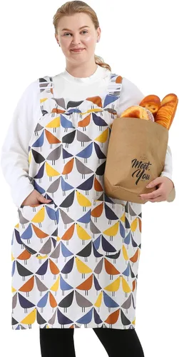 Miniatura 22 de Delantales sin lazos para mujer, talla grande, con bolsillos, de algodón, lino, para hornear, cocina, cocina