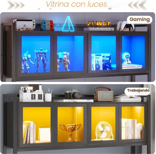 Miniatura 7 de SEDETA Escritorio Gaming en Forma de L con Cajones, Escritorio para Computadora en Forma de L con Estante Superior y Repisas de Almacenamiento