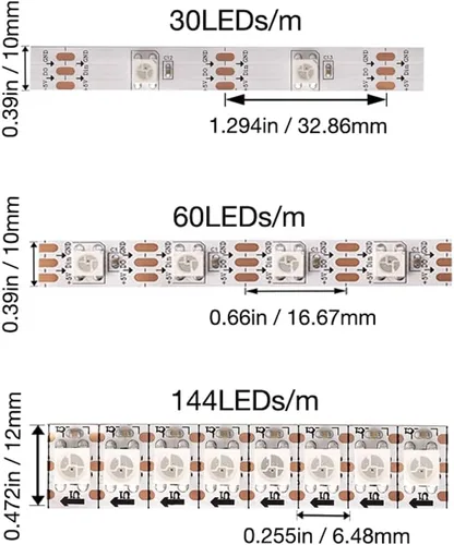 Miniatura 6 de WS2812B Tira de luz LED direccionable individual 144Pixels/m SMD 5050 RGB Pixel Strip DC5V (3.2FT 144LEDS impermeable IP67, PCB blanco)