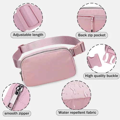 Miniatura 52 de Cangurera cruzada para mujer, mini bolsa para cinturón de 1 litro con correa ajustable de 32 a 51 pulgadas, bolsa de cintura pequeña para viajes