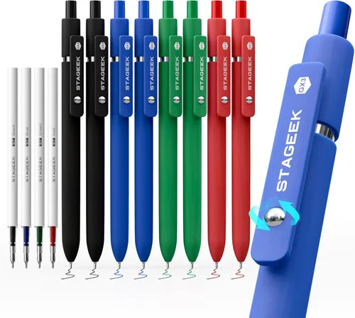 Miniatura 10 de STAGEEK Bolígrafos de gel azul, paquete de 6 bolígrafos de tinta azul de secado rápido con 3 recargas extra, bolígrafos retráctiles de punta fina