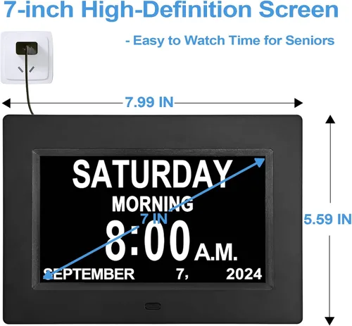 Miniatura 2 de JALL 【2024 Nuevo】 Reloj de calendario digital para demencia, pantalla grande de 7 pulgadas, con múltiples alarmas, pantalla AM y PM, para personas