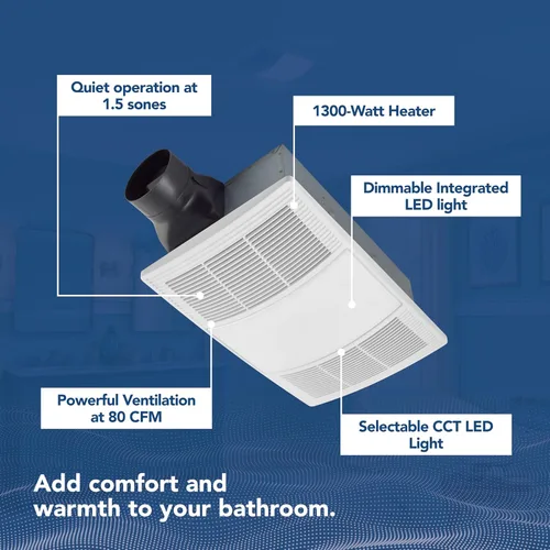 Miniatura 2 de Broan-NuTone BHFLED80 PowerHeat - Extractor de baño, calentador y combinación de luz LED, 80 CFM.
