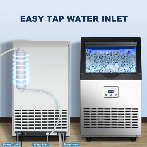 Miniatura 5 de Máquina comercial de hielo de 90 libras/24 horas, máquina de hielo de acero inoxidable bajo encimera o independiente con almacenamiento de 25