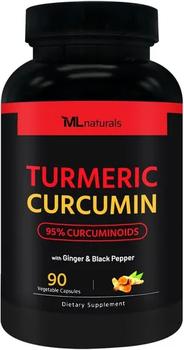 ML Naturals Curcumina de cúrcuma – 1,800 mg, extracto de raíz 300 mg – 120 mg de jengibre y 15 mg de pimienta negra (por porción) – 90 cápsulas
