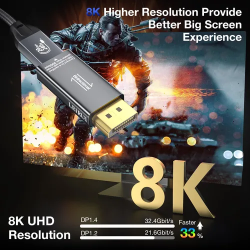 Miniatura 3 de Adaptador USB C a DisplayPort 1.4 de 8K a 60Hz y cable USB C 3.2 Gen2x2, convertidor Thunderbolt 4 y 5 a DP, compatible con MacBook, iPhone