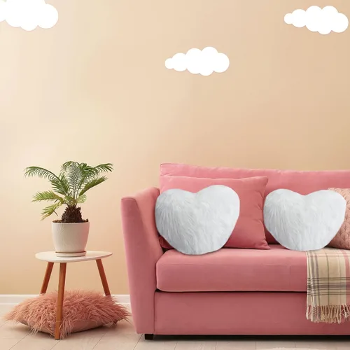 Miniatura 6 de Enhon 2 almohadas esponjosas de corazón de piel sintética en forma de corazón, almohadas de felpa suaves de 20 x 15.7 pulgadas, almohadas con Blanco