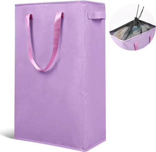 Odonata Cesta de lavandería plegable con asas delgadas, cesta de ropa sucia estrecha, bolsa de lavandería estrecha, cesta plegable para ropa sucia,