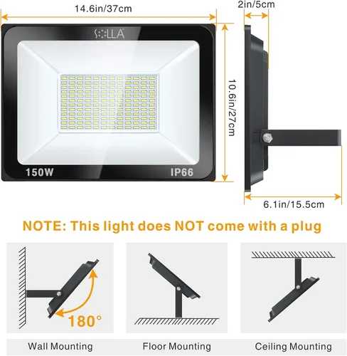 Miniatura 6 de Paquete de 2 focos LED de 100 W para exteriores, luces de seguridad superbrillantes de 8000 lúmenes, equivalente a 550 W, impermeable IP66, blanco